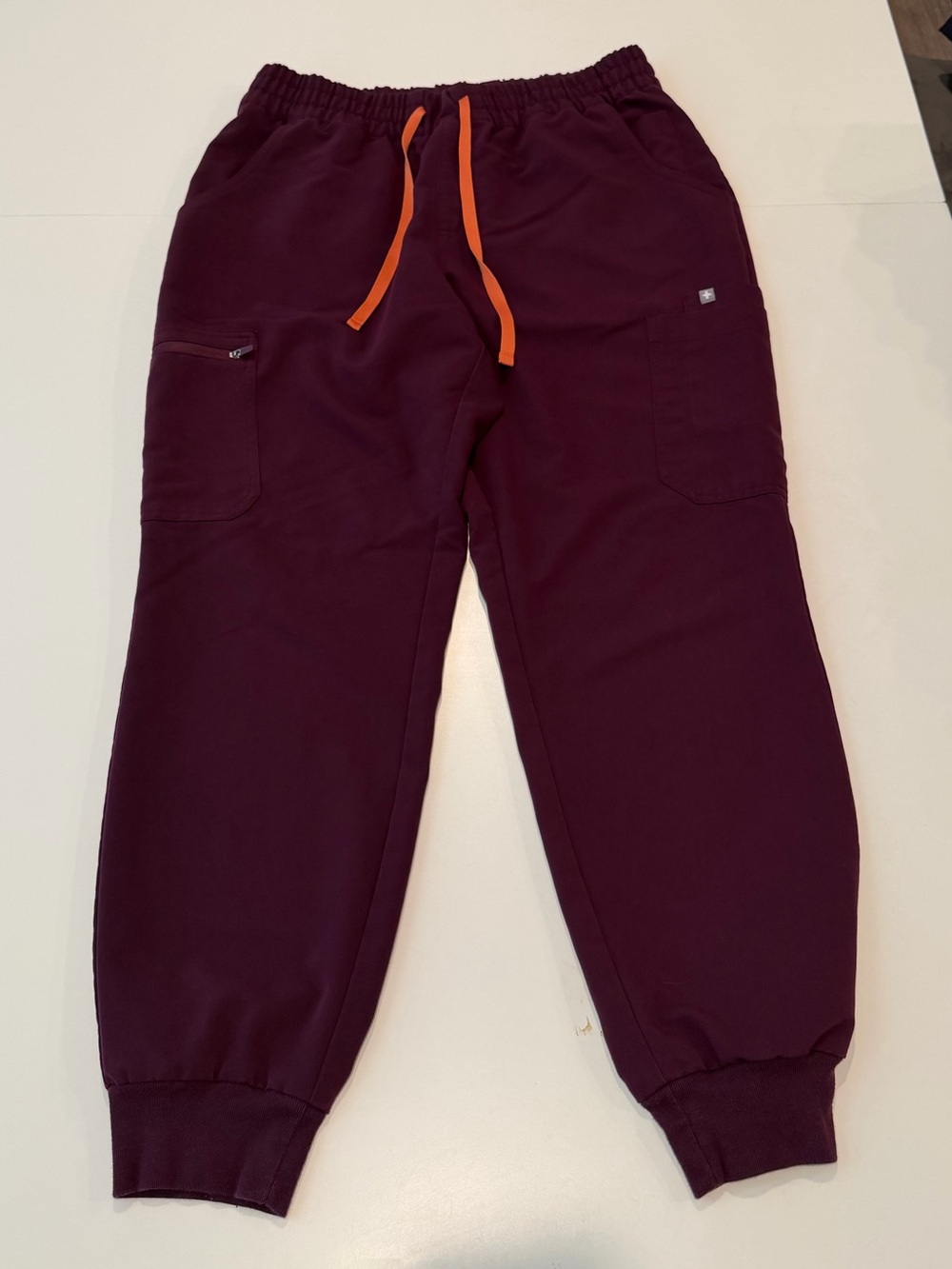 Title: FIGS Uman Relaxed Jogger Scrub Pants Purple with Orange Drawstring Size L